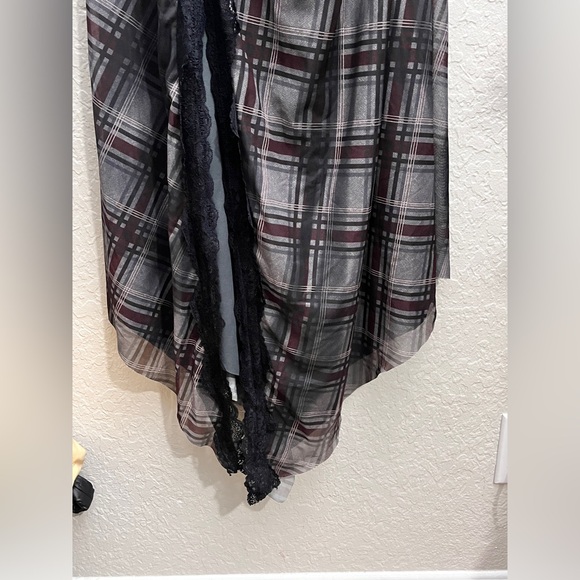 Bershka Gray Black Plaid Mesh Lace Goth Fairy Slit Dress Medium - Picture 5 of 14